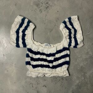 Zara striped pointelle knit crop top size Medium